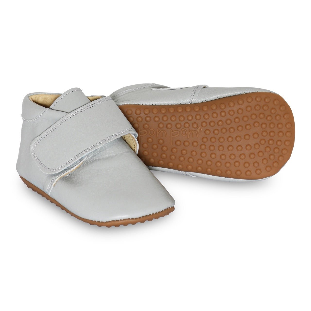 Ice Blue Pom Pom Beginners™ Velcro Slippers - 100% Leather-PM1010 - Lille Univers