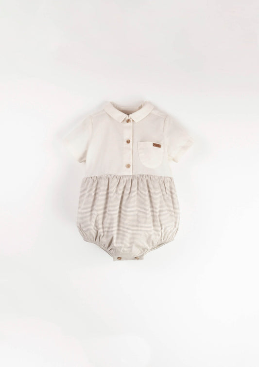 Popelin Off-white contrasting romper suit-Mod.15.3 - Lille Univers