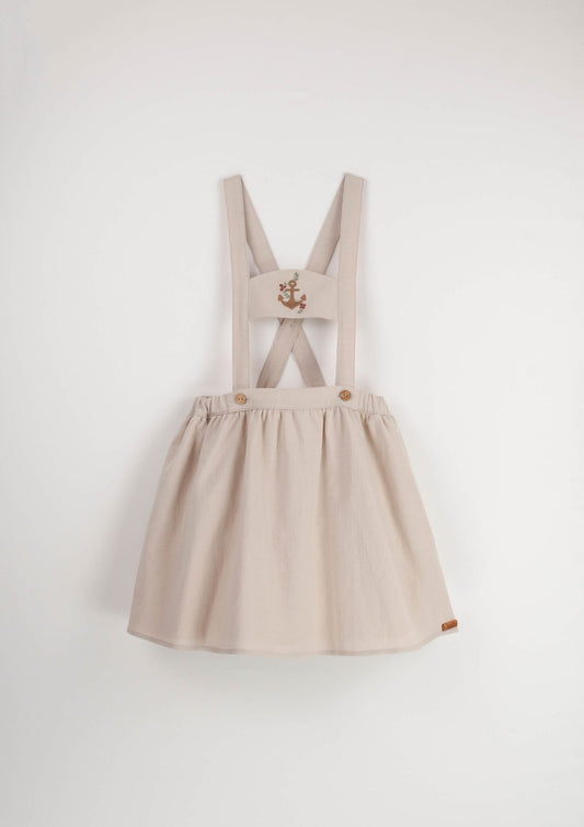 Popelin Sand dungaree skirt with straps and anchor motif-Mod.31.4 - Lille Univers