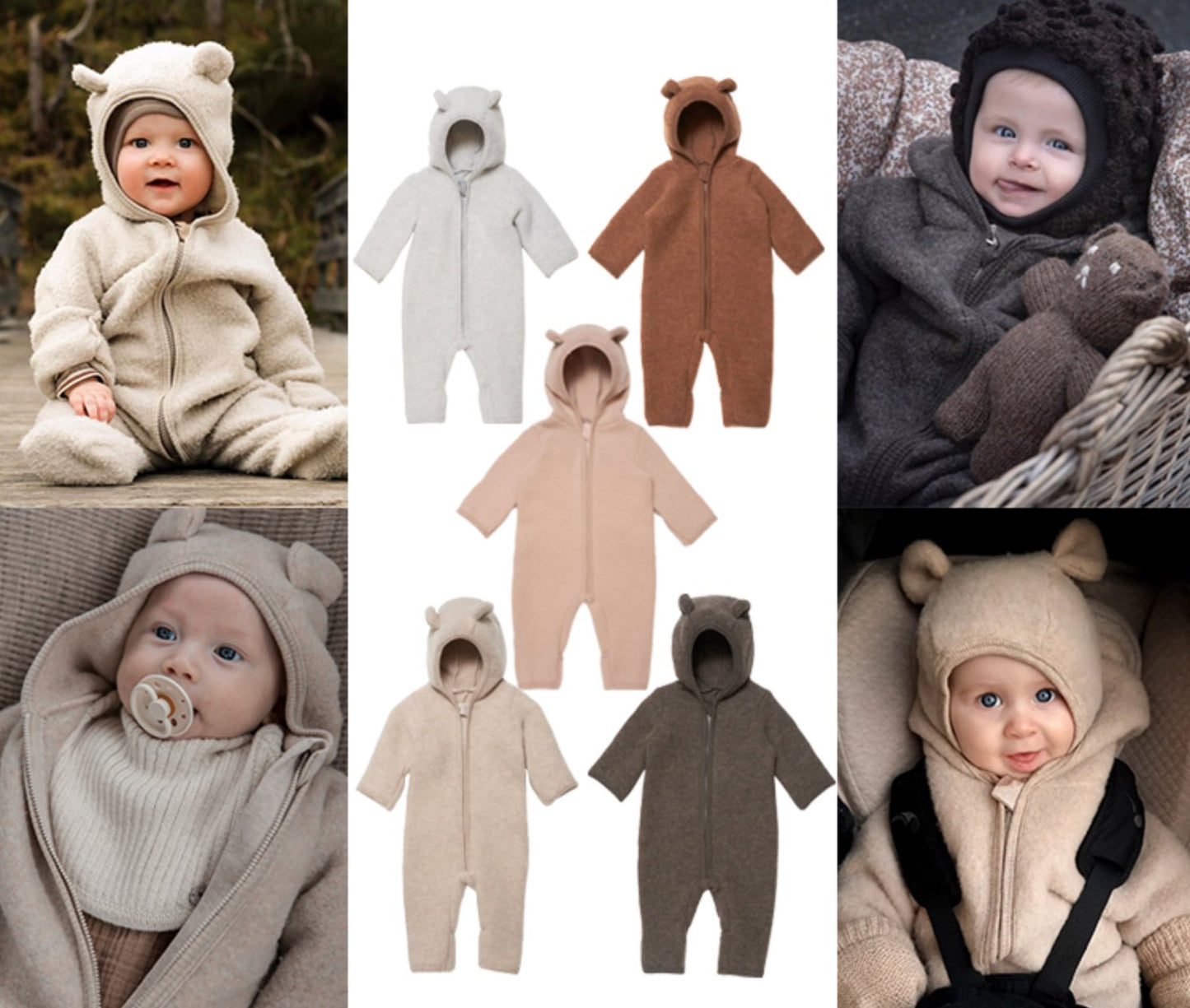 HUTTEliHUT - Pram Suit Ears Soft Wool Dusty Rose-480107-5718 - Lille Univers