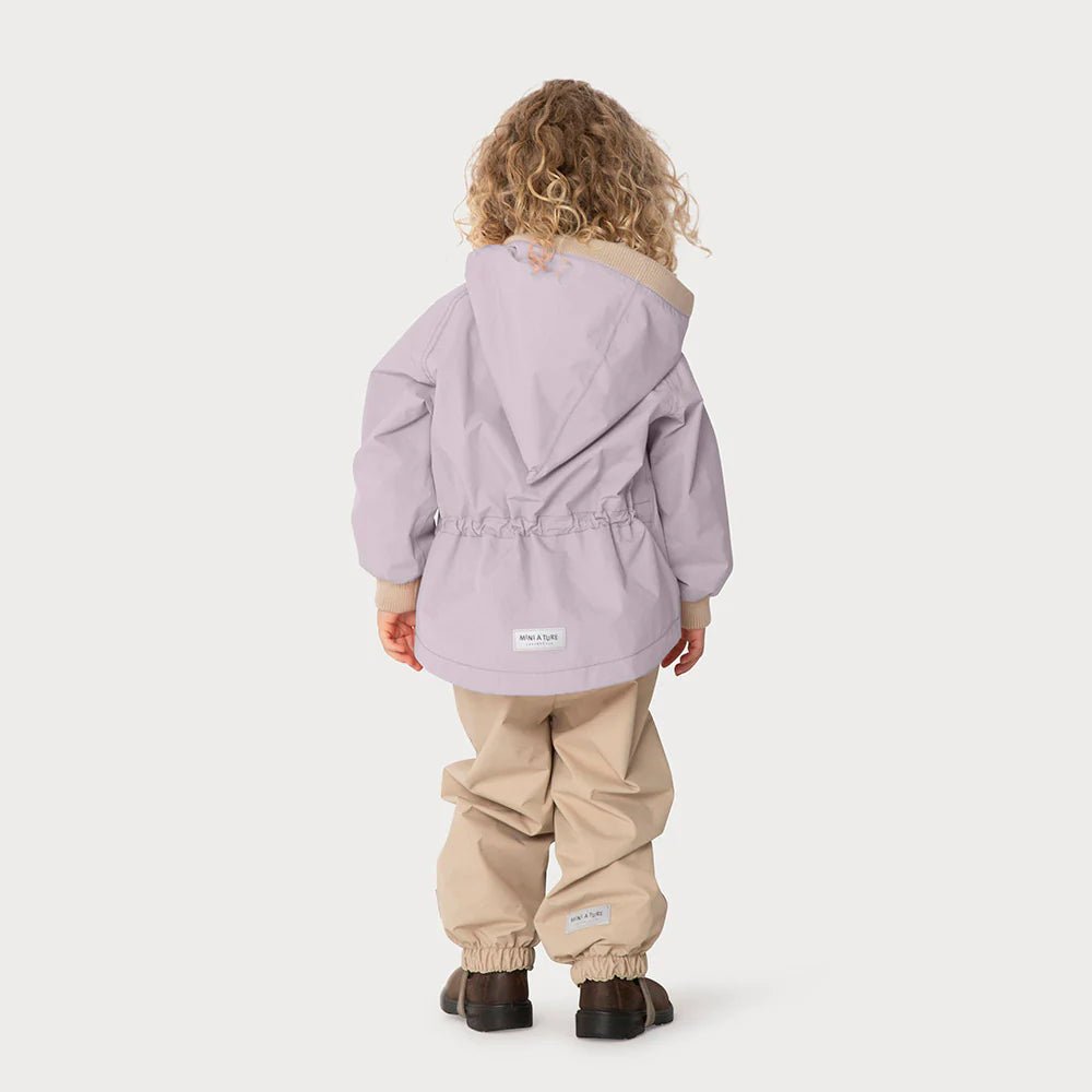 MINI A TURE MATWAI fleece lined spring jacket. GRS. Purple raindrops