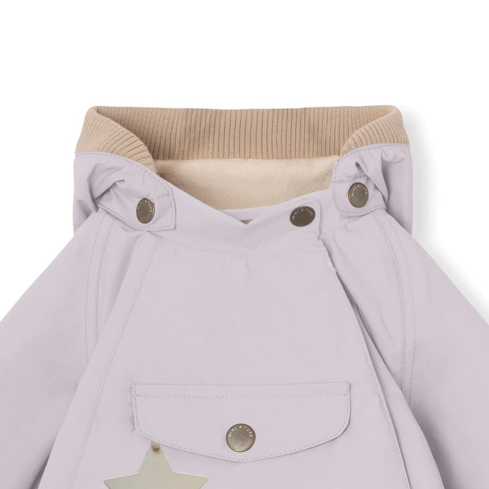 MINI A TURE MATWAI fleece lined spring jacket. GRS. Purple raindrops