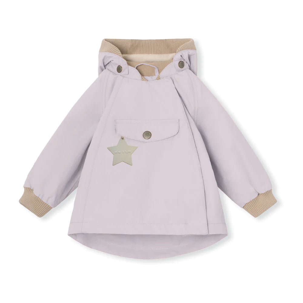 MINI A TURE MATWAI fleece lined spring jacket. GRS. Purple raindrops