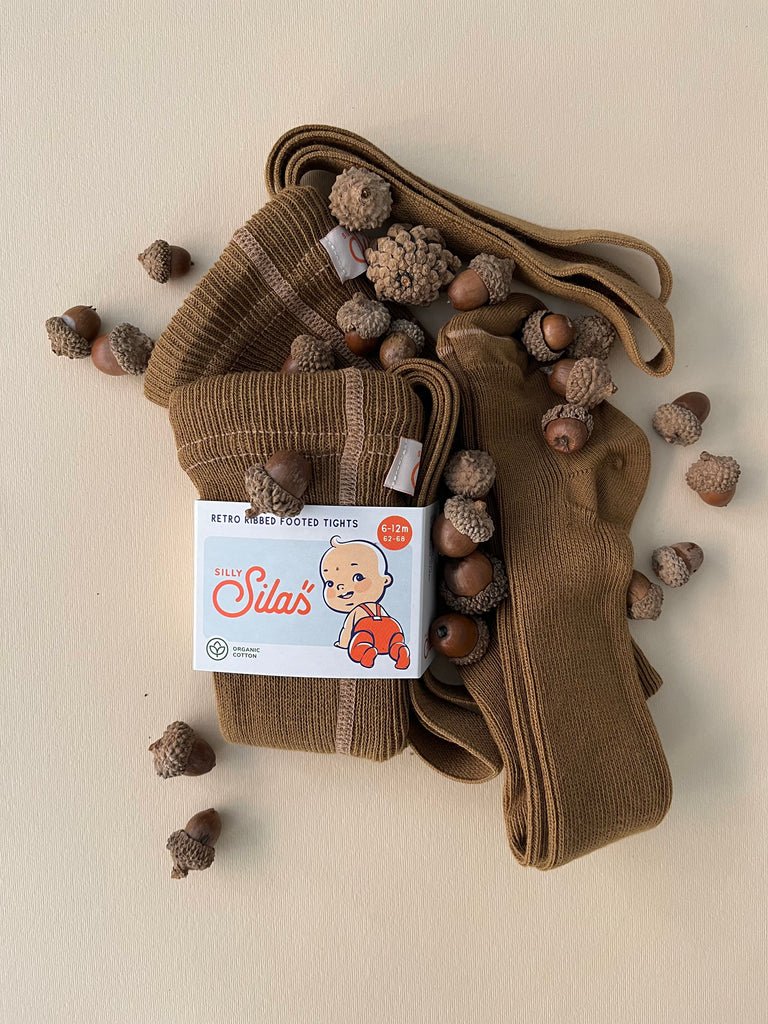 Silly Silas Footed Acorn Brown Cotton Tights-MCACOBR_COTTON - Lille Univers