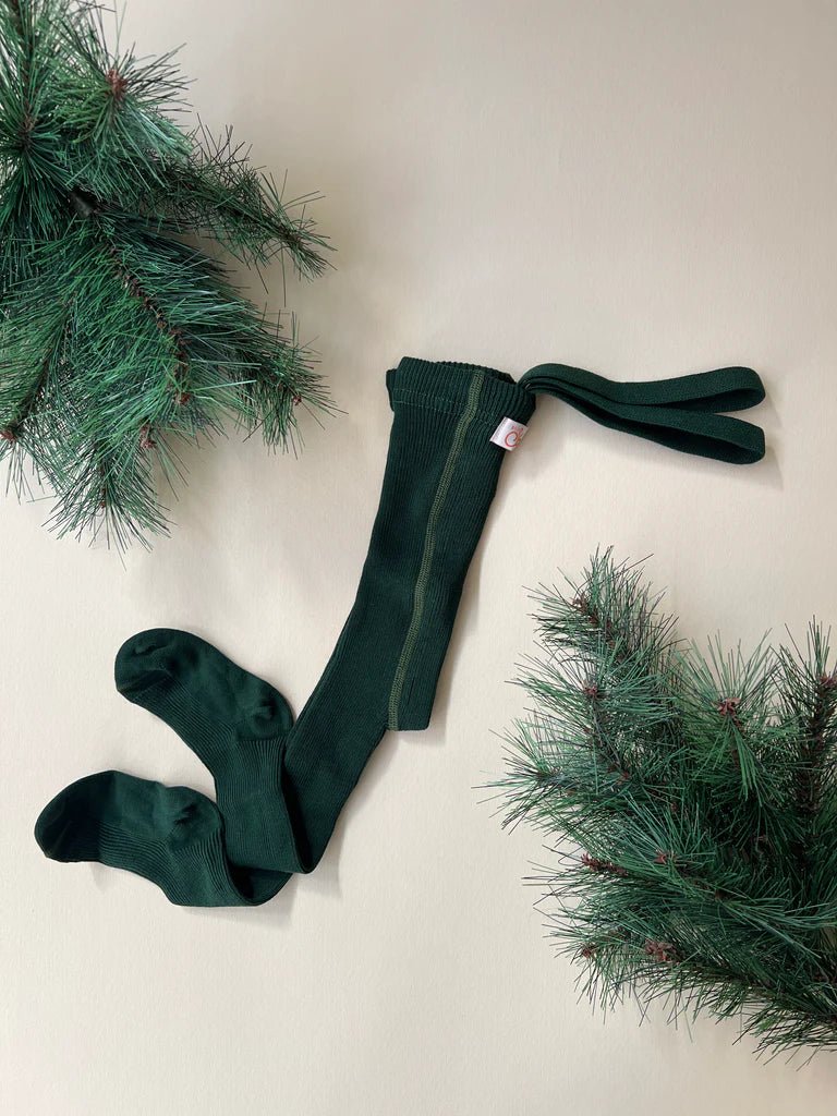 Silly Silas Footed Dark Forest Green Cotton Tights-MCDFGRE_COTTON - Lille Univers