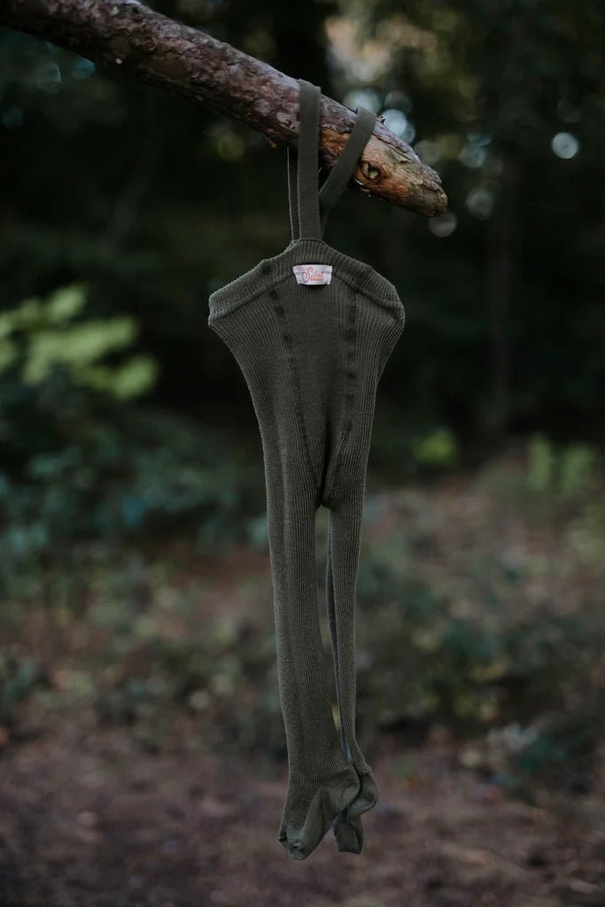 Silly Silas Footed Olive Cotton Tights-MCOLIVE_COTTON - Lille Univers