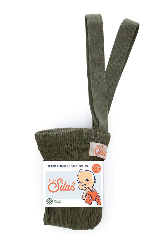 Silly Silas Footed Olive Cotton Tights-MCOLIVE_COTTON - Lille Univers