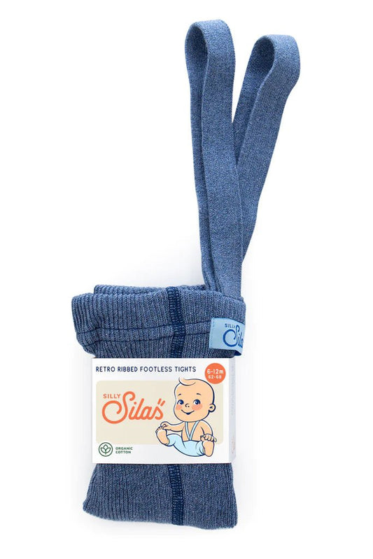 Silly Silas Footless Steel Blue Blend Cotton Tights-FLSBLUE_COTTON - Lille Univers