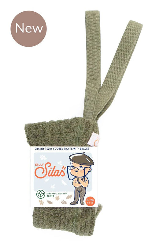 Silly Silas Granny Teddy Olive Footed Tights-TGWOLIVE_COTTONBLEND - Lille Univers