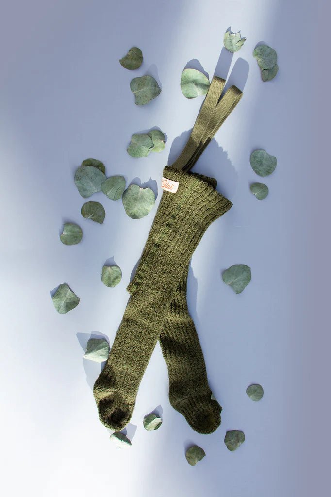 Silly Silas Granny Teddy Olive Footed Tights-TGWOLIVE_COTTONBLEND - Lille Univers
