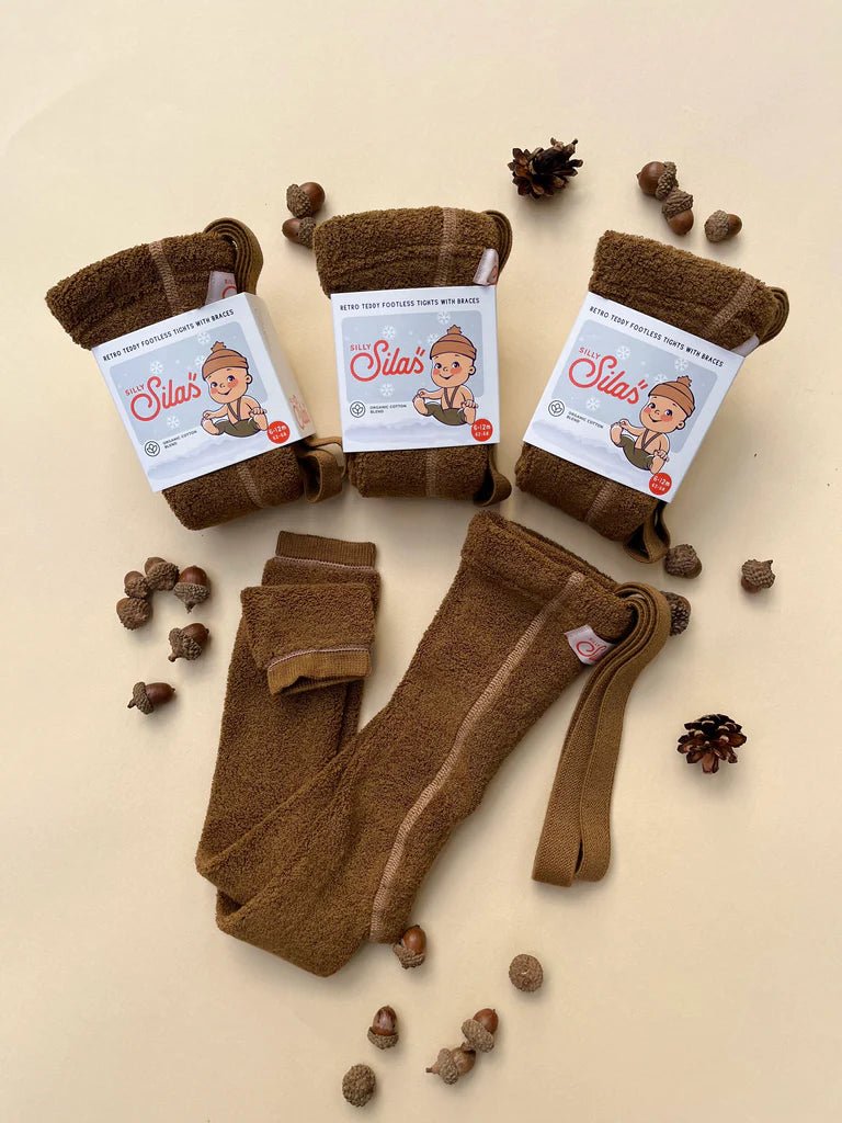Silly Silas Teddy Acorn Brown Footless Tights-TFACOBR_COTTONBLEND - Lille Univers