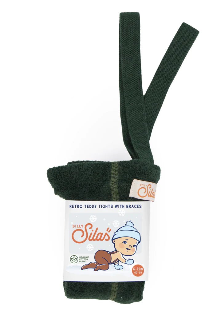 Silly Silas Teddy Dark Forest Green Footed Tights-TWDFGRE_COTTONBLEND - Lille Univers