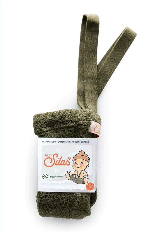 Silly Silas Teddy Olive Footless Tights-TFOLIVE_COTTONBLEND - Lille Univers
