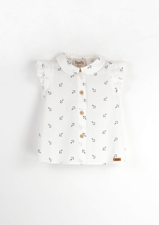 Popelin Embroidered anchor motif sleeveless shirt with frills-Mod.6.3 - Lille Univers