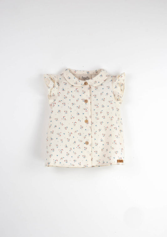 Popelin Floral sleeveless shirt with frills-Mod.6.4 - Lille Univers