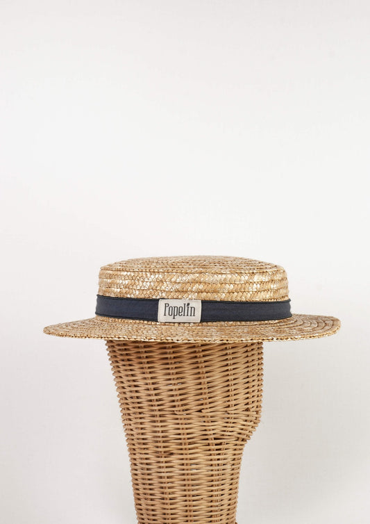Popelin Navy blue natural straw hat-Mod.39.3 - Lille Univers