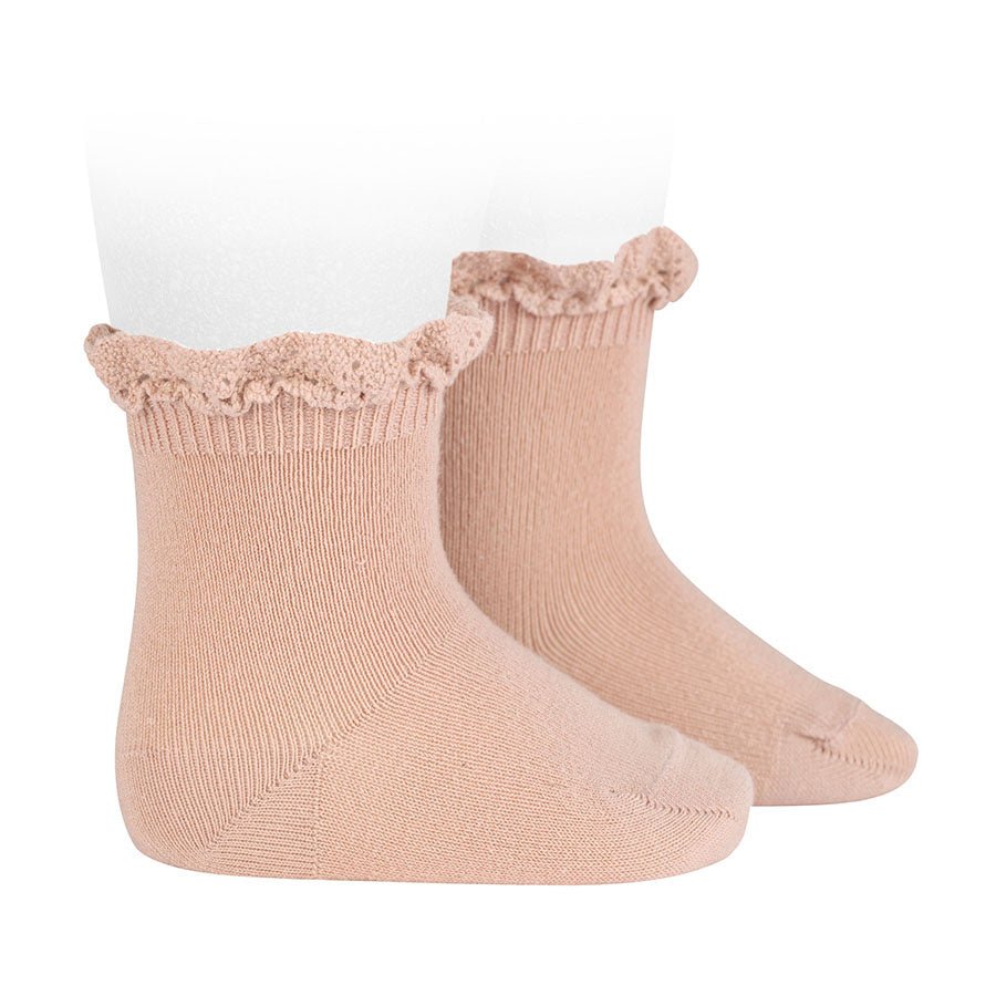 Condor Short socks with lace edging cuff OLD ROSE-24094_544 - Lille Univers