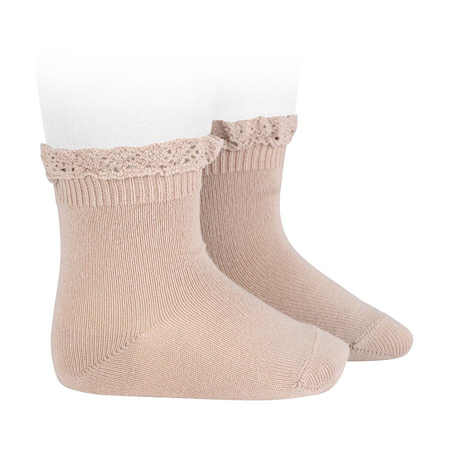 Condor Short socks with lace edging cuff STONE-24094_334 - Lille Univers