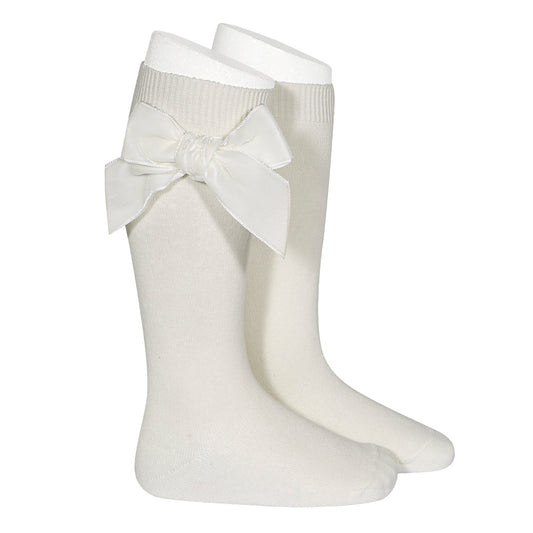 Condor Side velvet bow knee-high socks BEIGE-24892_303 - Lille Univers