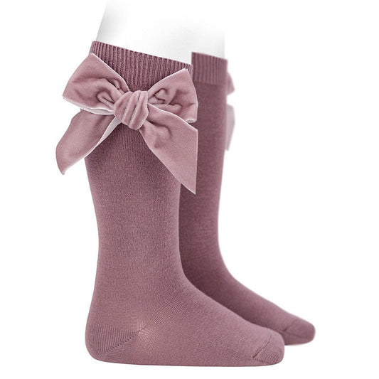 Conor Cotton knee socks with side velvet bow IRIS-24892_174 - Lille Univers
