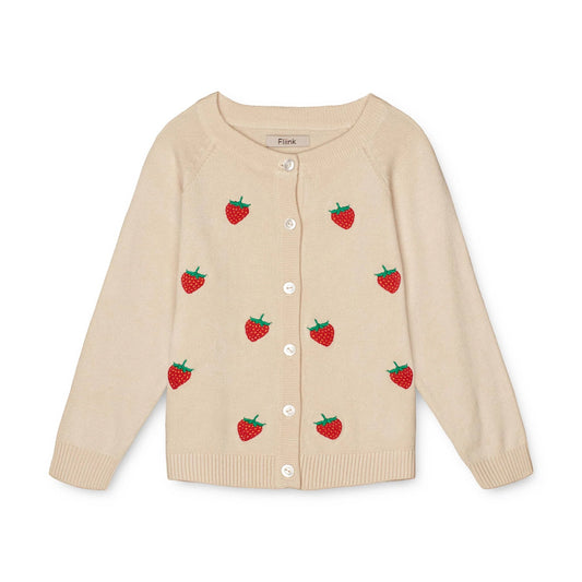 Fliink FAVO EMBROIDERED CARDIGAN - SANDSHELL/HIGH RISK RED STRAWBERRY-FAVO EMBROIDERED - Lille Univers