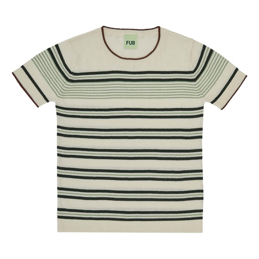 Fub Striped T-shirt, ecru/deep green- - Lille Univers
