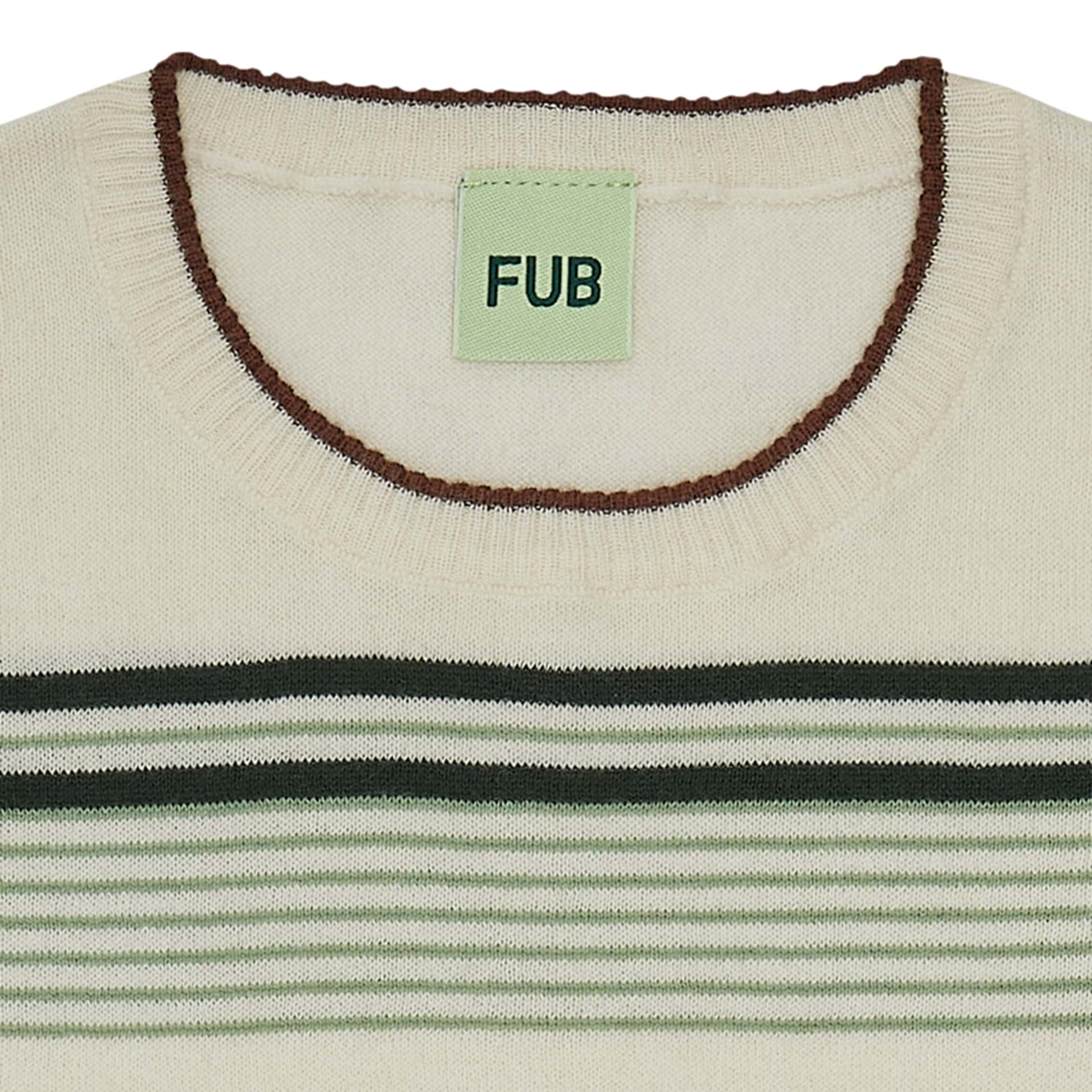 Fub Striped T-shirt, ecru/deep green- - Lille Univers